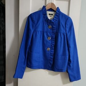 J Crew Blue Blazer with Ruffle Detail